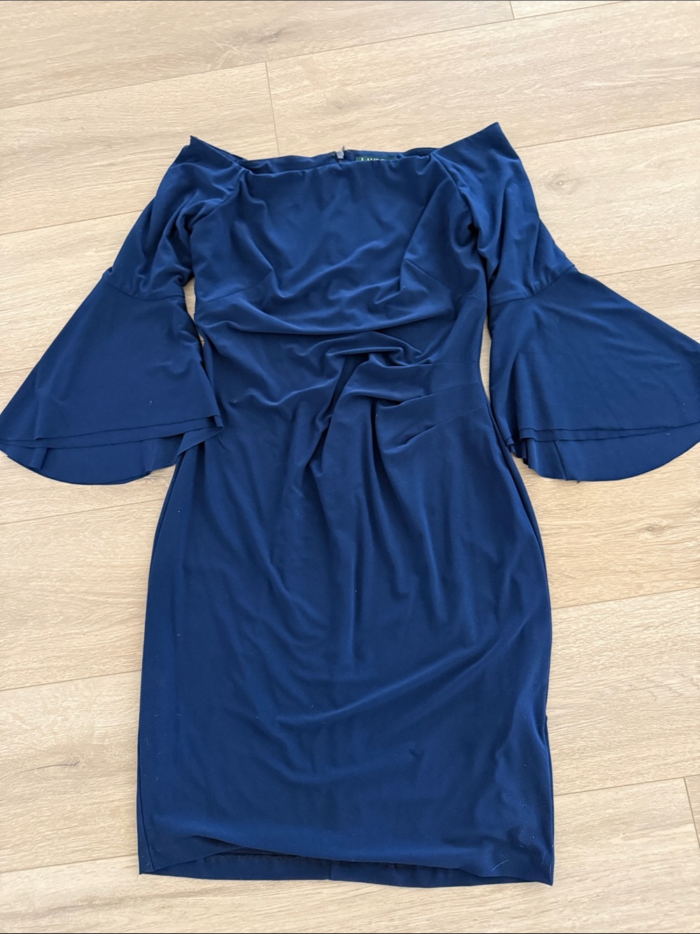 Ralph Lauren Navy Off-Shoulder Bell-Sleeve Midi Dress